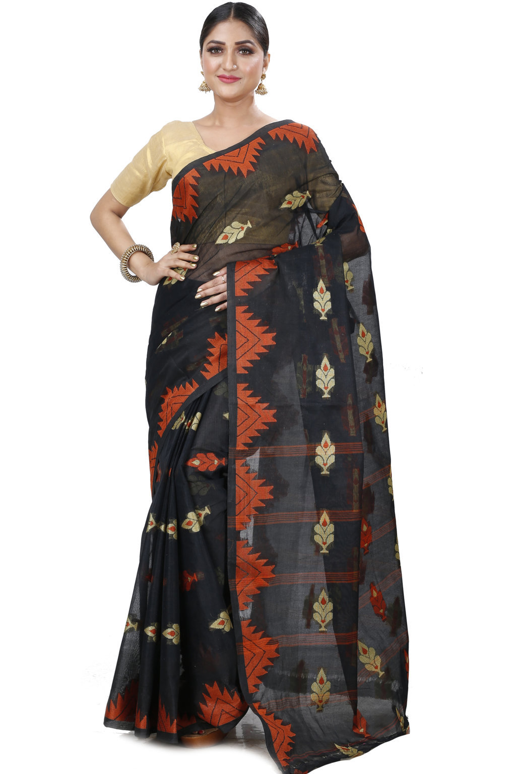 Black Pure Cotton Sidra Tant Saree (1035)